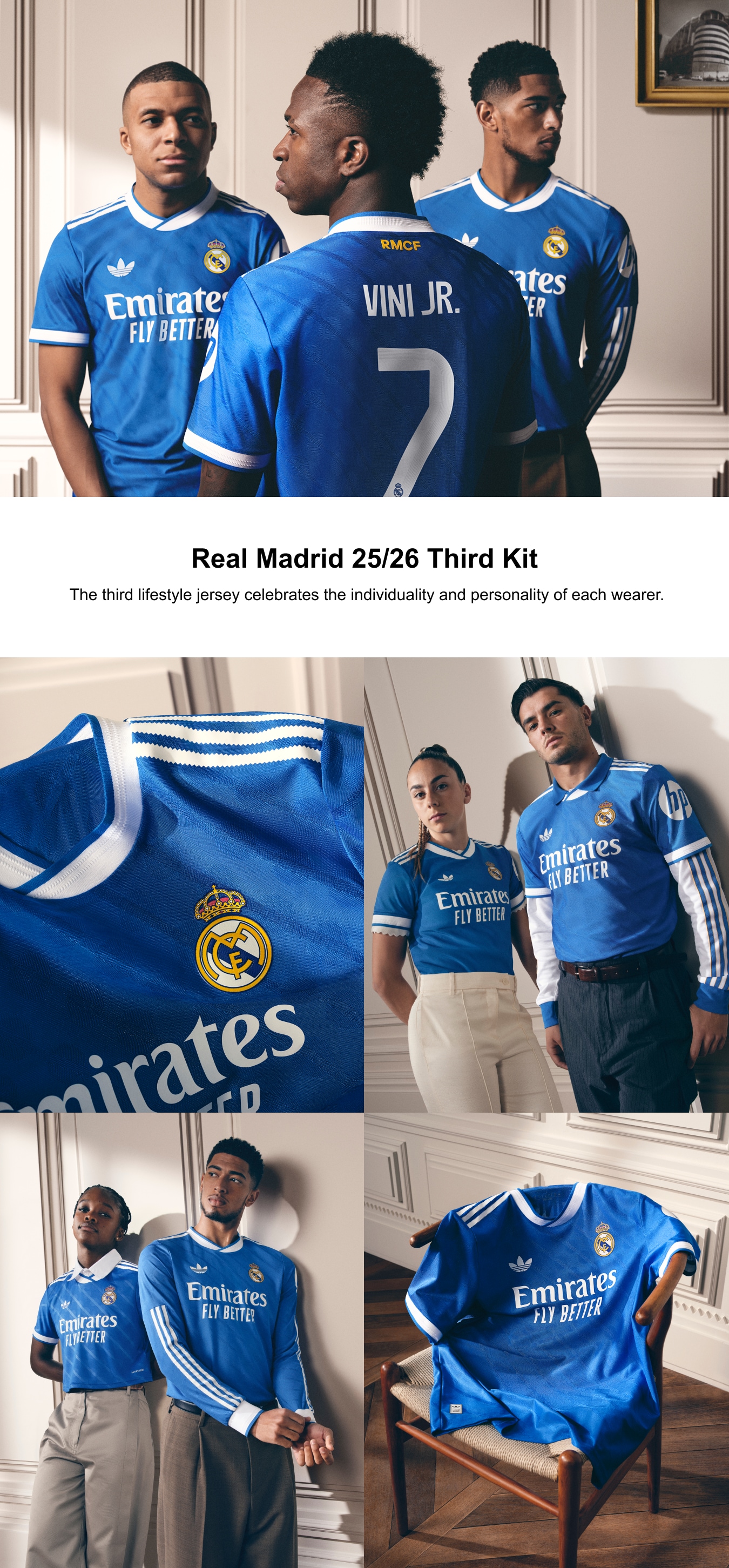 Real Madrid adidas Third Shirt 2025-26 with Vini Jr. 7 printing